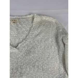 POL Cream Textured V Neck Long Sleeve Sweater Women's Size Medium